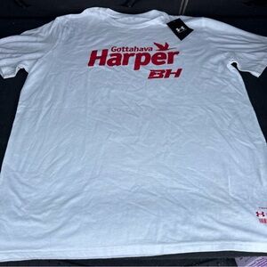 Under Armour White and Red Phillies Bryce Harper Men's Shirt